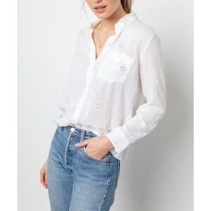 Rails‎ Charli Metallic Stars Button Down Shirt White Linen Blend Size S
